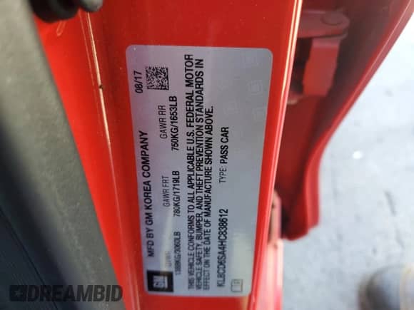 2017 Chevrolet Spark LT с VIN KL8CD6SA4HC838612, выставлен на аукционе Copart как лот 82557745 с пробегом 65 376 миль миль и Списание • Salvage title. История ставок и продаж доступна на DreamBid. Изображение 12.