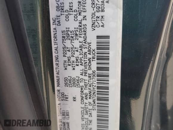 2000 Toyota Tacoma z VIN 5TEWN72N3YZ717906, wystawiony jako Copart lot #62492645 z przebiegiem 300 416 mil mil oraz Szkoda całkowita • Salvage title. Historia ofert i sprzedaży dostępna na DreamBid. Obrazek 12.