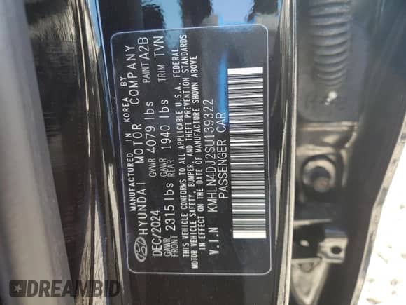 2025 Hyundai Elantra Limited with VIN KMHLN4DJ2SU139322, listed as a Copart auction lot 84604845 with 922 mi miles and Salvage title. Bid and sale history available at DreamBid. Image 13.