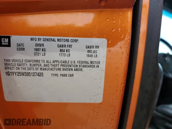 2008 Chevrolet Corvette with VIN 1G1YY25W385127420, listed as a Copart auction lot 76152974 with 29,688 mi miles and Salvage title. Bid and sale history available at DreamBid. Image 13.