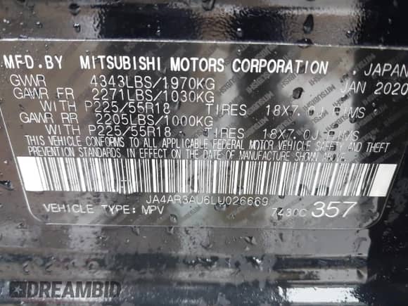 2020 Mitsubishi Outlander ES с VIN JA4AR3AU6LU026669, выставлен на аукционе IAAI как лот 42351457 с пробегом 47 927 миль миль и . История ставок и продаж доступна на DreamBid. Изображение 9.