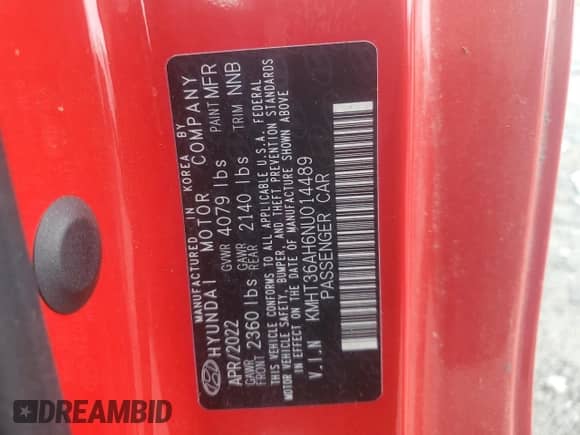 2022 Hyundai Veloster с VIN KMHT36AH6NU014489, выставлен на аукционе Copart как лот 68723815 с пробегом 21 500 миль миль и Списание • Salvage title. История ставок и продаж доступна на DreamBid. Изображение 12.