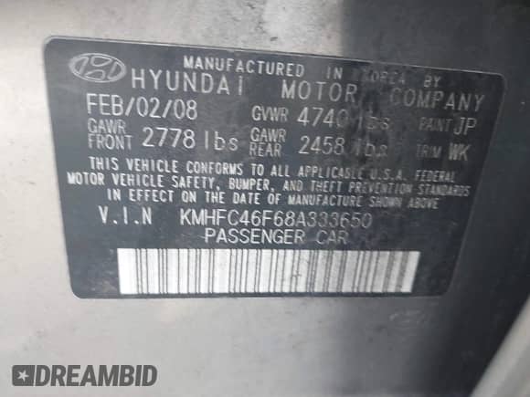 2008 Hyundai Azera Limited z VIN KMHFC46F68A333650, wystawiony jako IAAI lot #42224987 z przebiegiem 105 229 mil mil oraz . Historia ofert i sprzedaży dostępna na DreamBid. Obrazek 9.