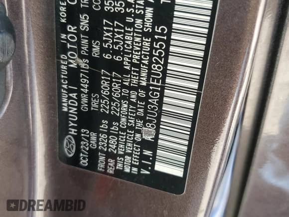 2014 Hyundai Tucson Limited with VIN KM8JU3AG1EU825515, listed as a Copart auction lot 68316925 with Not provided miles and Clean title. Bid and sale history available at DreamBid. Image 13.