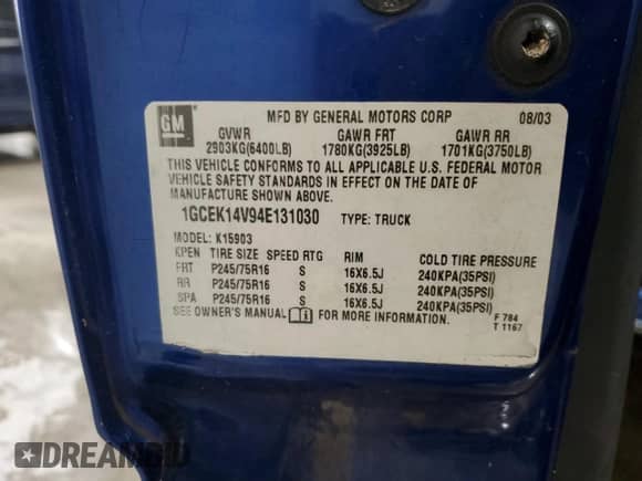 2004 Chevrolet Silverado 1500 LS z VIN 1GCEK14V94E131030, wystawiony jako Copart lot #89721345 z przebiegiem 160 367 mil mil oraz Szkoda całkowita • Salvage title. Historia ofert i sprzedaży dostępna na DreamBid. Obrazek 13.