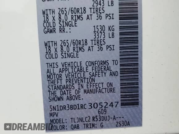 2024 Nissan Pathfinder Rock Creek с VIN 5N1DR3BD1RC305247, выставлен на аукционе Copart как лот 63051285 с пробегом 2 833 миль миль и Списание • Salvage title. История ставок и продаж доступна на DreamBid. Изображение 13.