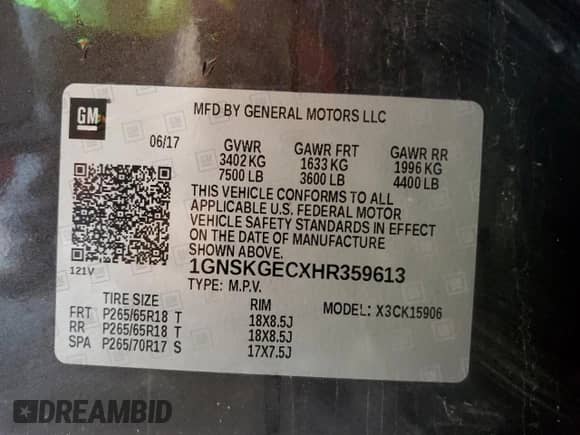 2017 Chevrolet Suburban LS с VIN 1GNSKGECXHR359613, выставлен на аукционе Copart как лот 46427594 с пробегом 229 338 миль миль и Списание • Salvage title. История ставок и продаж доступна на DreamBid. Изображение 14.