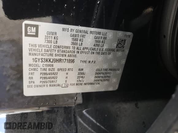 2017 Cadillac Escalade ESV Platinum с VIN 1GYS3KKJ9HR171896, выставлен на аукционе Copart как лот 66109985 с пробегом 42 337 миль миль и Списание • Salvage title. История ставок и продаж доступна на DreamBid. Изображение 13.