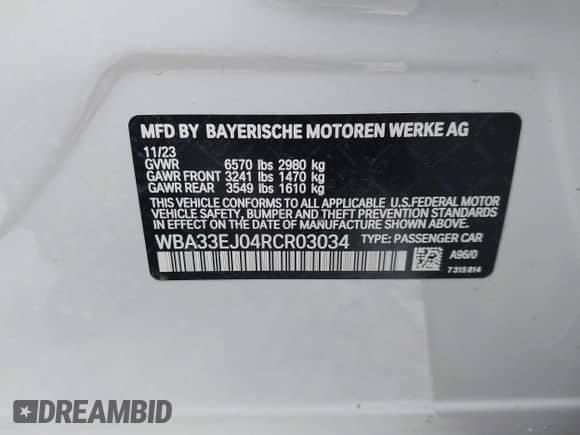 2024 BMW 7 Series 760i xDrive with VIN WBA33EJ04RCR03034, listed as a IAAI auction lot 41443346 with 4,938 mi miles and . Bid and sale history available at DreamBid. Image 9.