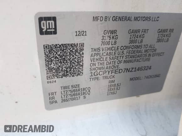 2022 Chevrolet Silverado 1500 LT Trail Boss z VIN 1GCPYFED7NZ146324, wystawiony jako IAAI lot #42416840 z przebiegiem 69 309 mil mil oraz . Historia ofert i sprzedaży dostępna na DreamBid. Obrazek 9.