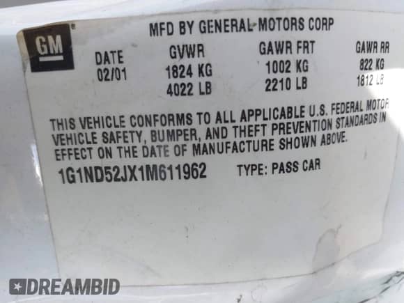 2001 Chevrolet Malibu с VIN 1G1ND52JX1M611962, выставлен на аукционе IAAI как лот 43185170 с пробегом 169 551 миль миль и . История ставок и продаж доступна на DreamBid. Изображение 9.