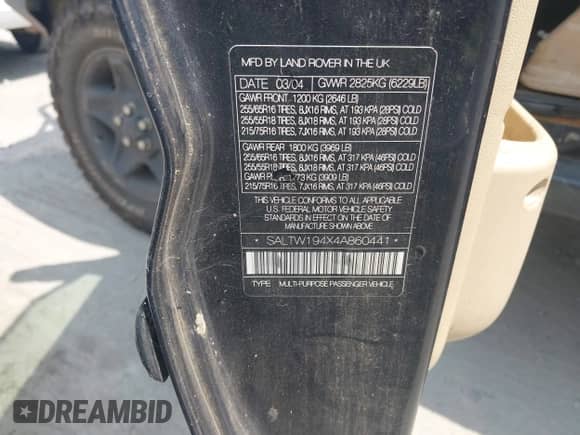 2004 Land Rover Discovery SE with VIN SALTW194X4A860441, listed as a IAAI auction lot 43150162 with 189,500 mi miles and . Bid and sale history available at DreamBid. Image 9.