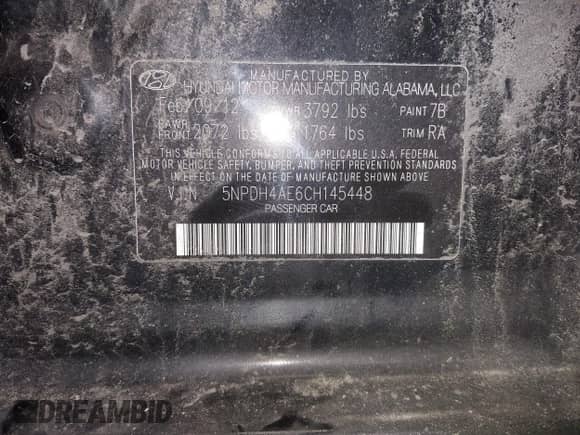 2012 Hyundai Elantra Limited with VIN 5NPDH4AE6CH145448, listed as a IAAI auction lot 43223005 with 121,480 mi miles and . Bid and sale history available at DreamBid. Image 9.