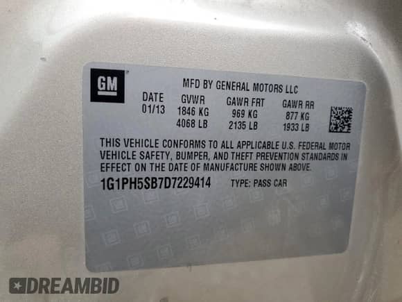 2013 Chevrolet Cruze ECO с VIN 1G1PH5SB7D7229414, выставлен на аукционе Copart как лот 80220755 с пробегом 129 058 миль миль и Списание • Salvage title. История ставок и продаж доступна на DreamBid. Изображение 12.