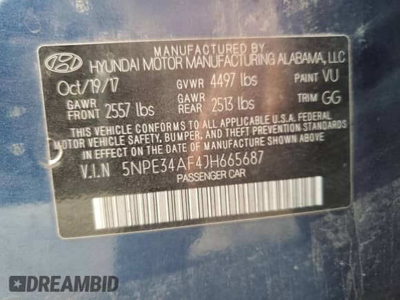 2018 Hyundai Sonata SEL with VIN 5NPE34AF4JH665687, listed as a Copart auction lot 80164285 with 68,371 mi miles and Non repairable. Bid and sale history available at DreamBid. Image 12.