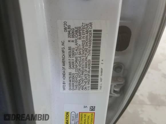 2020 Honda Accord Sport z VIN 1HGCV2F35LA029229, wystawiony jako Copart lot #84655955 z przebiegiem 64 364 mil mil oraz Szkoda całkowita • Salvage title. Historia ofert i sprzedaży dostępna na DreamBid. Obrazek 12.