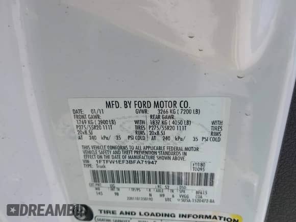 2011 Ford F-150 XL with VIN 1FTFW1EF3BFA71947, listed as a IAAI auction lot 42365681 with 137,659 mi miles and . Bid and sale history available at DreamBid. Image 9.
