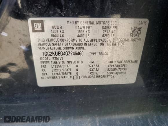 2016 Chevrolet Silverado 2500HD Work Truck z VIN 1GC2KUEG4GZ246460, wystawiony jako Copart lot #60841605 z przebiegiem 157 062 mil mil oraz Szkoda całkowita • Salvage title. Historia ofert i sprzedaży dostępna na DreamBid. Obrazek 12.