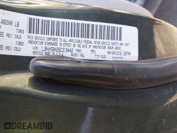 2006 Jeep Commander Limited z VIN 1J8HH58N26C319442, wystawiony jako IAAI lot #41535476 z przebiegiem 165 888 mil mil oraz . Historia ofert i sprzedaży dostępna na DreamBid. Obrazek 9.