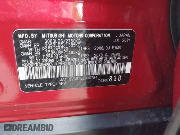 2025 Mitsubishi Outlander SE с VIN JA4T5VA91SZ000784, выставлен на аукционе IAAI как лот 41700951 с пробегом 2 813 миль миль и . История ставок и продаж доступна на DreamBid. Изображение 9.