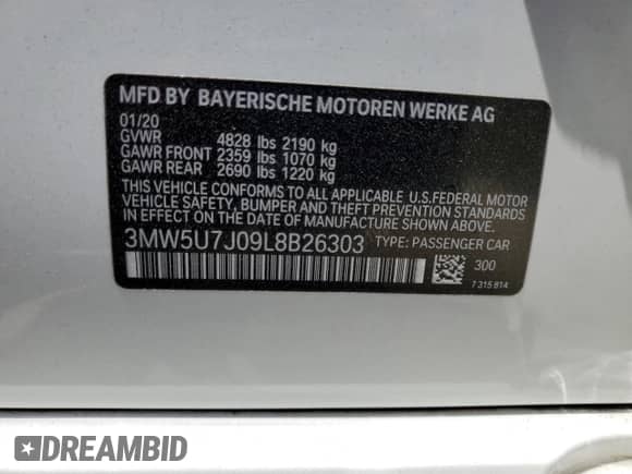2020 BMW 3 Series M340i z VIN 3MW5U7J09L8B26303, wystawiony jako Copart lot #59202145 z przebiegiem 75 606 mil mil oraz Szkoda całkowita • Salvage title. Historia ofert i sprzedaży dostępna na DreamBid. Obrazek 12.