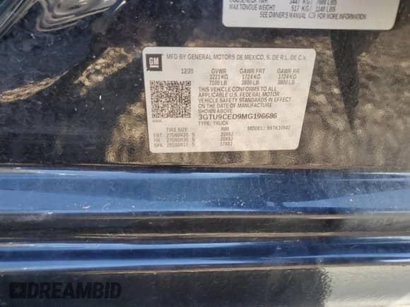 2021 GMC Sierra 1500 Elevation с VIN 3GTU9CED9MG196686, выставлен на аукционе Copart как лот 84870835 с пробегом 80 789 миль миль и Списание • Salvage title. История ставок и продаж доступна на DreamBid. Изображение 13.