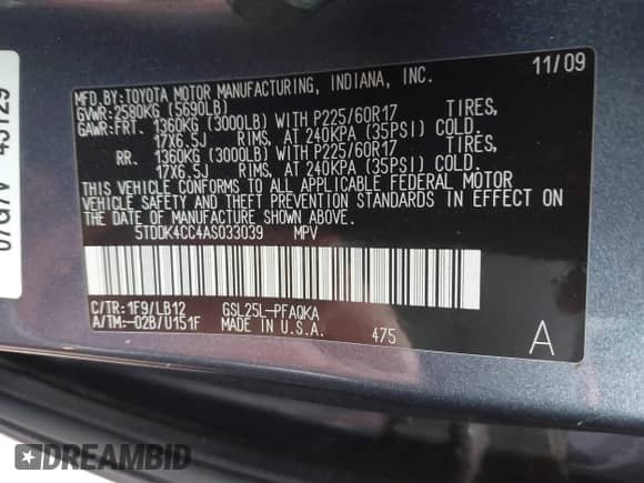 2010 Toyota Sienna XLE с VIN 5TDDK4CC4AS033039, выставлен на аукционе IAAI как лот 41725198 с пробегом 119 618 миль миль и . История ставок и продаж доступна на DreamBid. Изображение 9.