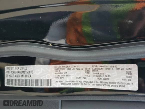 2021 Jeep Grand Cherokee Laredo with VIN 1C4RJKAG3M8155810, listed as a Copart auction lot 66313315 with Not provided miles and Non repairable. Bid and sale history available at DreamBid. Image 14.