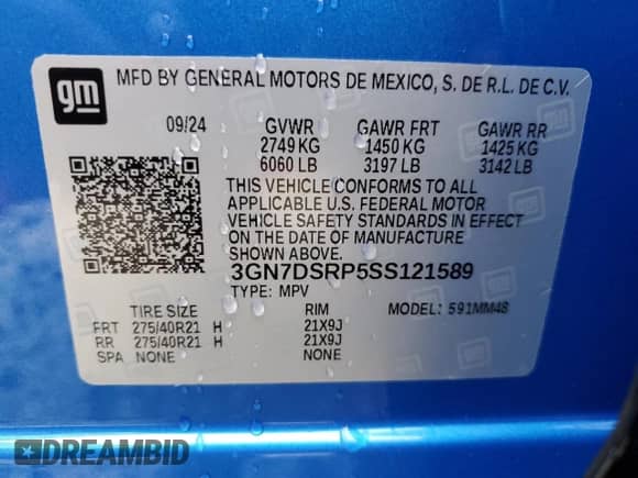 2025 Chevrolet Equinox EV RS с VIN 3GN7DSRP5SS121589, выставлен на аукционе Copart как лот 81020875 с пробегом 9 087 миль миль и Списание • Salvage title. История ставок и продаж доступна на DreamBid. Изображение 13.