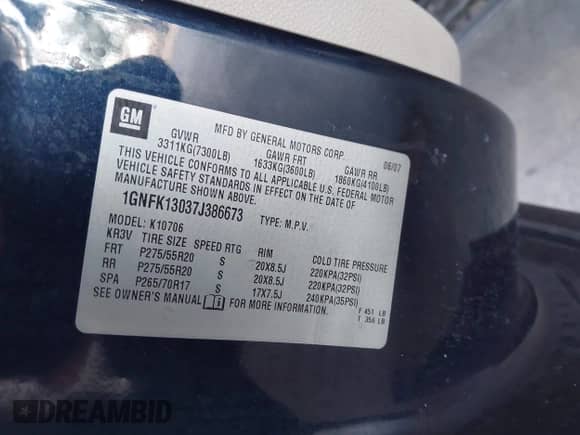 2007 Chevrolet Tahoe LT с VIN 1GNFK13037J386673, выставлен на аукционе IAAI как лот 43292536 с пробегом 174 045 миль миль и . История ставок и продаж доступна на DreamBid. Изображение 9.