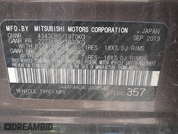 2020 Mitsubishi Outlander SE z VIN JA4AP4AU4LU008540, wystawiony jako IAAI lot #43328500 z przebiegiem 89 712 mil mil oraz . Historia ofert i sprzedaży dostępna na DreamBid. Obrazek 9.