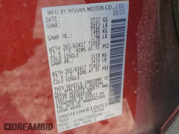 2024 Nissan Frontier SV z VIN 1N6ED1EJ3RN610053, wystawiony jako Copart lot #43780015 z przebiegiem 23 601 mil mil oraz Szkoda całkowita • Salvage title. Historia ofert i sprzedaży dostępna na DreamBid. Obrazek 14.