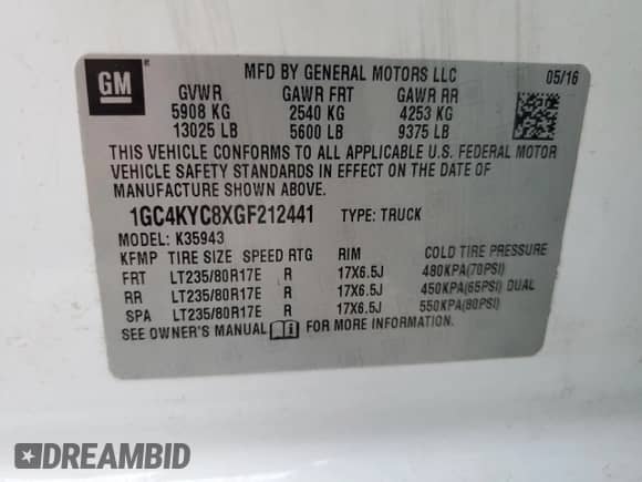 2016 Chevrolet Silverado 3500HD Work Truck with VIN 1GC4KYC8XGF212441, listed as a Copart auction lot 74563734 with Not provided miles and Non repairable. Bid and sale history available at DreamBid. Image 13.