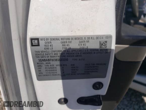2011 Chevrolet HHR 1LT с VIN 3GNBABFW3BS623290, выставлен на аукционе Copart как лот 87483815 с пробегом 190 439 миль миль и Чистый • Clean title. История ставок и продаж доступна на DreamBid. Изображение 13.