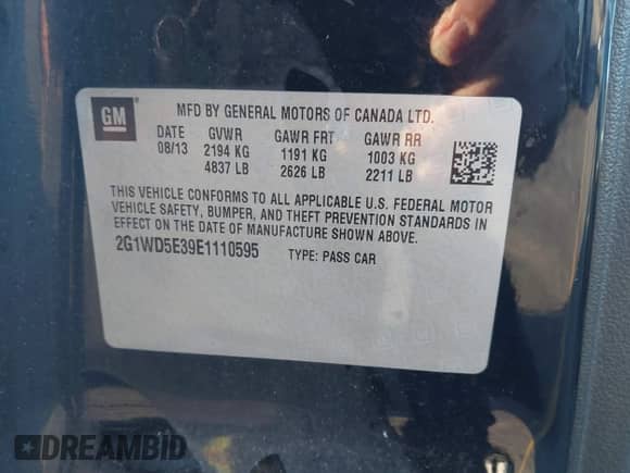 2014 Chevrolet Impala Police Police с VIN 2G1WD5E39E1110595, выставлен на аукционе IAAI как лот 41261653 с пробегом 141 058 миль миль и . История ставок и продаж доступна на DreamBid. Изображение 9.