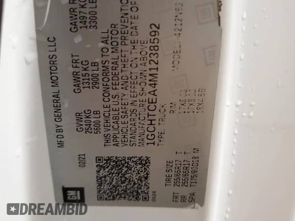 2021 Chevrolet Colorado 4WD LT с VIN 1GCHTCEA4M1238592, выставлен на аукционе Copart как лот 52182085 с пробегом 58 974 миль миль и Чистый • Clean title. История ставок и продаж доступна на DreamBid. Изображение 12.