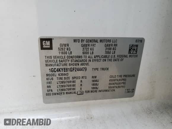 2016 Chevrolet Silverado 3500 с VIN 1GC4KYE81GF244479, выставлен на аукционе Copart как лот 57780225 с пробегом 119 518 миль миль и На запчасти • Non repairable. История ставок и продаж доступна на DreamBid. Изображение 12.