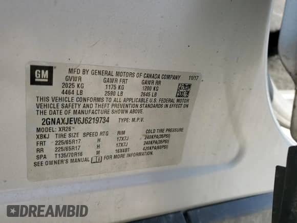 2018 Chevrolet Equinox LT с VIN 2GNAXJEV6J6219734, выставлен на аукционе Copart как лот 84753615 с пробегом 122 217 миль миль и На запчасти • Non repairable. История ставок и продаж доступна на DreamBid. Изображение 13.