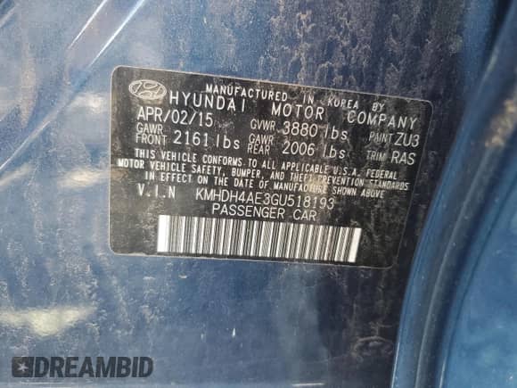 2016 Hyundai Elantra Limited with VIN KMHDH4AE3GU518193, listed as a Copart auction lot 84249595 with 138,854 mi miles and Salvage title. Bid and sale history available at DreamBid. Image 13.