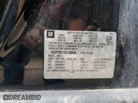 2018 Chevrolet Colorado 4WD Z71 with VIN 1GCPTDE17J1105645, listed as a Copart auction lot 67975925 with 182,494 mi miles and Clean title. Bid and sale history available at DreamBid. Image 12.