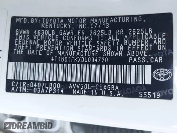 2013 Toyota Camry LE z VIN 4T1BD1FKXDU094720, wystawiony jako IAAI lot #43217084 z przebiegiem 142 088 mil mil oraz . Historia ofert i sprzedaży dostępna na DreamBid. Obrazek 9.