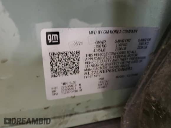 2025 Chevrolet Trax ACTIV с VIN KL77LKEP6SC046891, выставлен на аукционе Copart как лот 47522695 с пробегом 9 656 миль миль и Списание • Salvage title. История ставок и продаж доступна на DreamBid. Изображение 12.