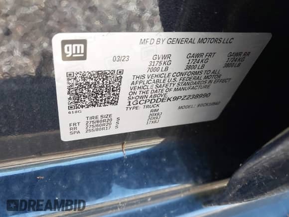 2023 Chevrolet Silverado 1500 LT z VIN 1GCPDDEK9PZ238990, wystawiony jako IAAI lot #43445604 z przebiegiem 44 284 mil mil oraz . Historia ofert i sprzedaży dostępna na DreamBid. Obrazek 9.