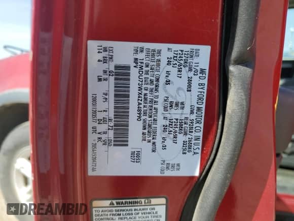 2004 Ford Explorer XLT z VIN 1FMDU73WX4ZA48990, wystawiony jako Copart lot #71307935 z przebiegiem 194 543 mil mil oraz Czysty tytuł • Clean title. Historia ofert i sprzedaży dostępna na DreamBid. Obrazek 12.