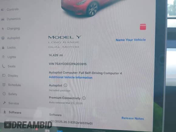 2023 Tesla Model Y Long Range с VIN 7SAYGDEE2PA203915, выставлен на аукционе IAAI как лот 42858922 с пробегом 14 429 миль миль и . История ставок и продаж доступна на DreamBid. Изображение 7.