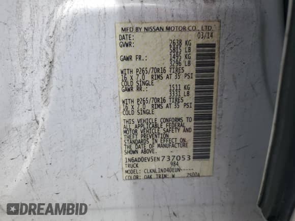 2014 Nissan Frontier S with VIN 1N6AD0EV5EN737053, listed as a Copart auction lot 52776645 with 201,210 mi miles and Salvage title. Bid and sale history available at DreamBid. Image 12.