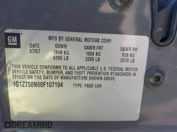 2008 Chevrolet Malibu Classic LT с VIN 1G1ZT58N68F107194, выставлен на аукционе IAAI как лот 41893713 с пробегом 101 392 миль миль и . История ставок и продаж доступна на DreamBid. Изображение 9.