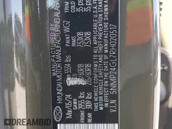 2024 Hyundai Santa Fe SEL с VIN 5NMP24GL7RH020517, выставлен на аукционе Copart как лот 70862564 с пробегом 15 921 миль миль и Списание • Salvage title. История ставок и продаж доступна на DreamBid. Изображение 15.