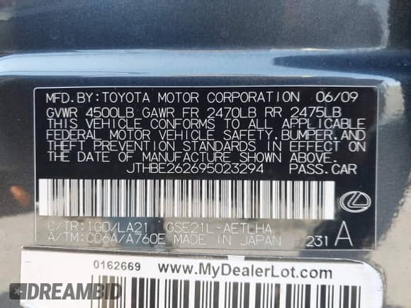 2009 Lexus IS 350 с VIN JTHBE262695023294, выставлен на аукционе IAAI как лот 43523851 с пробегом 172 746 миль миль и . История ставок и продаж доступна на DreamBid. Изображение 9.