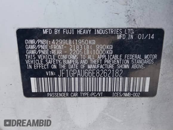 2014 Subaru Impreza Special Sports Limited z VIN JF1GPAU66E8262182, wystawiony jako IAAI lot #42153711 z przebiegiem 120 498 mil mil oraz . Historia ofert i sprzedaży dostępna na DreamBid. Obrazek 9.